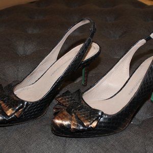 Lisa Donald J Pliner Alligator Bow Heel Slingback